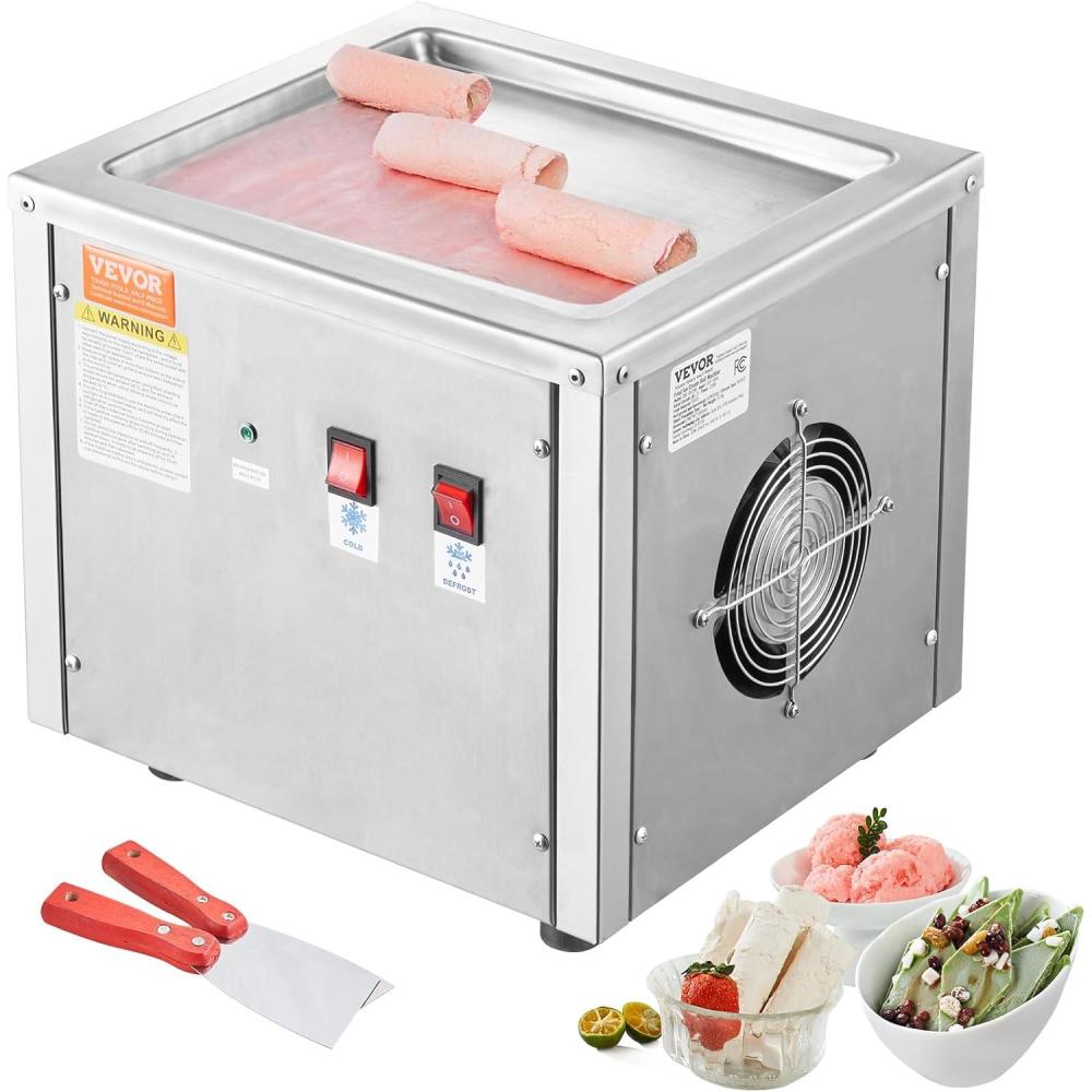 image:imageVEVOR Commercial Ice Roll MakerStirFried Yogurt Cream Machine 220W Ice Cream Roll Machine with 94 x 11 Square Pan Button Defrost Method with Food Shovels Perfect for BarsCafes Dessert Shops220W