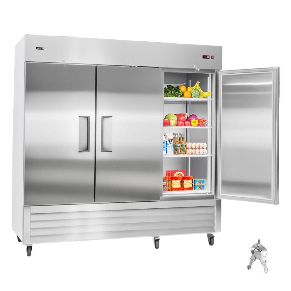 image:imageVEVOR Commercial ReachIn Refrigerator 29 W 22 CuFt Stainless Steel Upright Refrigerator with Single Glass Door AutoDefrost 4 Adjustable Shelves 32 to 50 Temp Control ETL Certified85W 3 DoorsRefrigerator