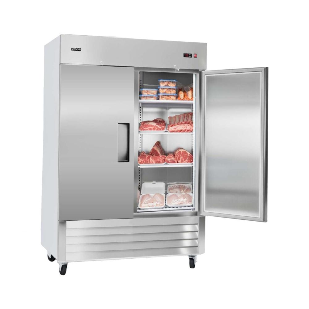 image:imageVEVOR Commercial ReachIn Refrigerator 29 W 22 CuFt Stainless Steel Upright Refrigerator with Single Glass Door AutoDefrost 4 Adjustable Shelves 32 to 50 Temp Control ETL Certified54W 2 DoorsFreezer