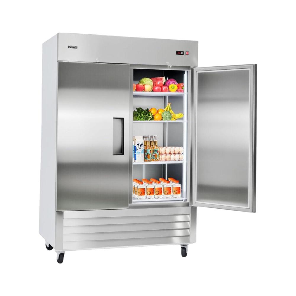 image:imageVEVOR Commercial ReachIn Refrigerator 29 W 22 CuFt Stainless Steel Upright Refrigerator with Single Glass Door AutoDefrost 4 Adjustable Shelves 32 to 50 Temp Control ETL Certified54W 2 DoorsRefrigerator