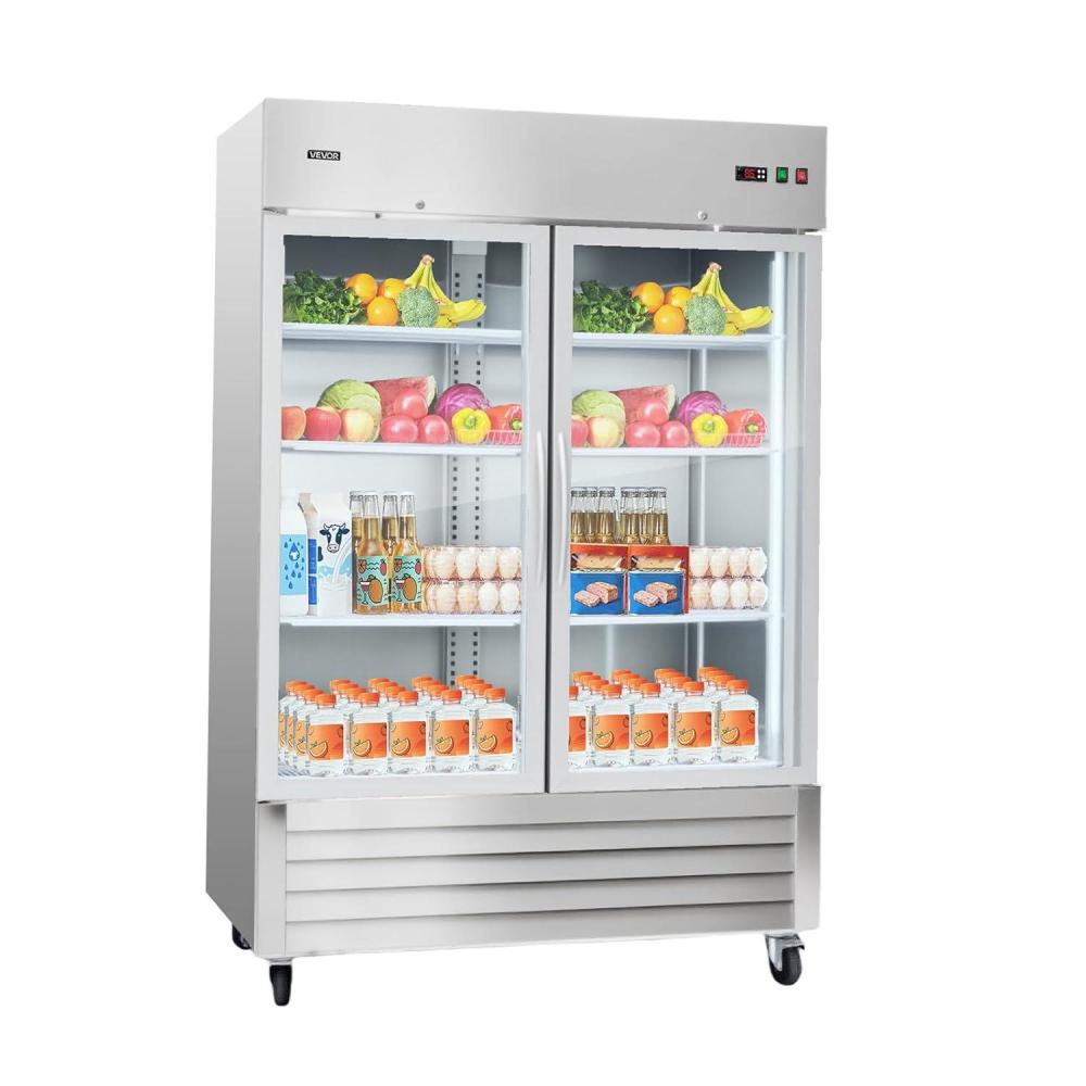 image:imageVEVOR Commercial ReachIn Refrigerator 29 W 22 CuFt Stainless Steel Upright Refrigerator with Single Glass Door AutoDefrost 4 Adjustable Shelves 32 to 50 Temp Control ETL Certified54W 2 Glass DoorsRefrigerator