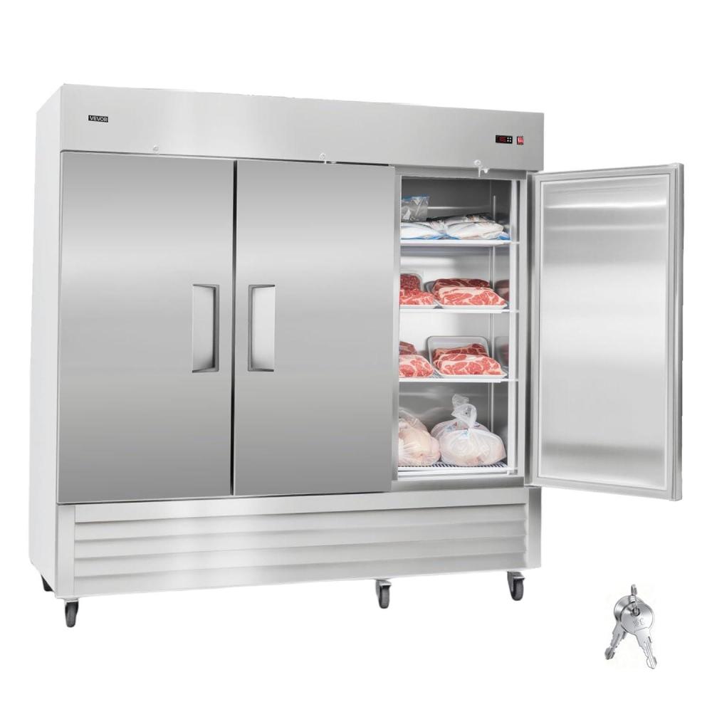 image:imageVEVOR Commercial ReachIn Refrigerator 29 W 22 CuFt Stainless Steel Upright Refrigerator with Single Glass Door AutoDefrost 4 Adjustable Shelves 32 to 50 Temp Control ETL Certified85W 3 DoorsFreezer