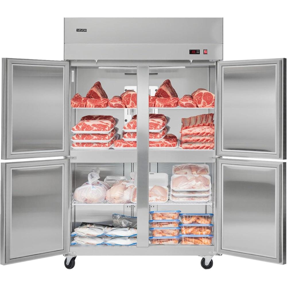 image:imageVEVOR Commercial ReachIn Refrigerator 48 W 32 CuFt Stainless Steel Upright Refrigerator with 4 Doors AutoDefrost 6 Adjustable Shelves 32 to 50 Temp Control UL Certified48w 33 Cuft 4 Doorsfreezer