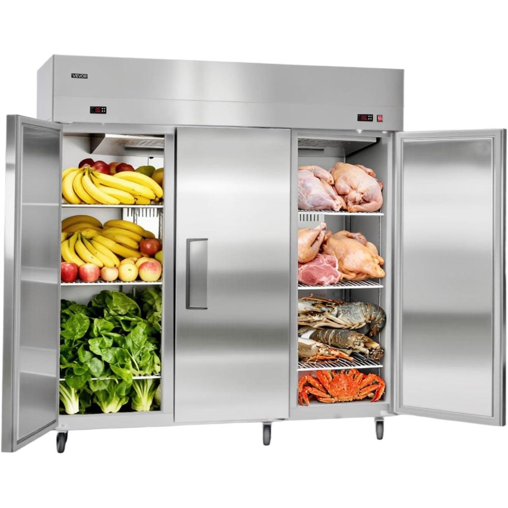 image:imageVEVOR Commercial ReachIn Refrigerator 48 W 32 CuFt Stainless Steel Upright Refrigerator with 4 Doors AutoDefrost 6 Adjustable Shelves 32 to 50 Temp Control UL Certified72w 51 Cuft Three Doorscombo