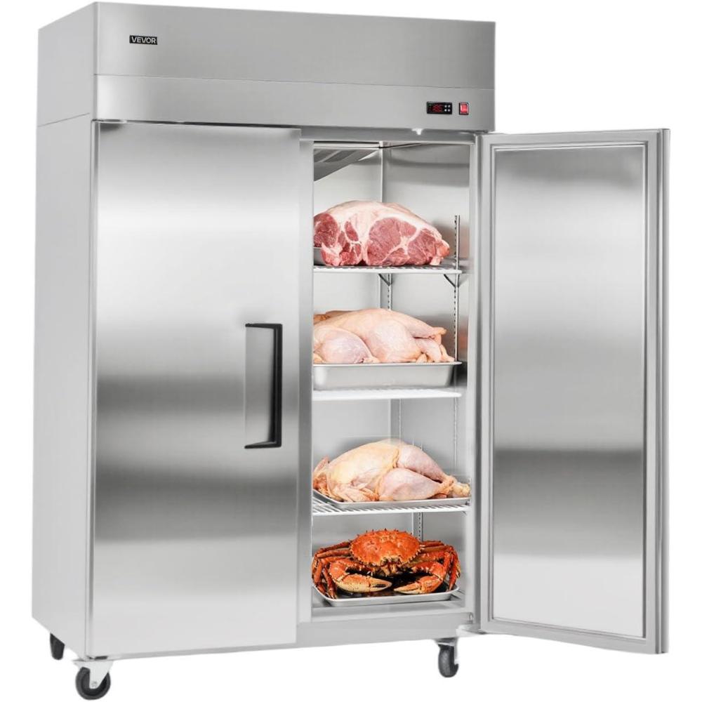 image:imageVEVOR Commercial ReachIn Refrigerator 48 W 32 CuFt Stainless Steel Upright Refrigerator with 4 Doors AutoDefrost 6 Adjustable Shelves 32 to 50 Temp Control UL Certified48w 33 Cuft Double Doorsfreezer