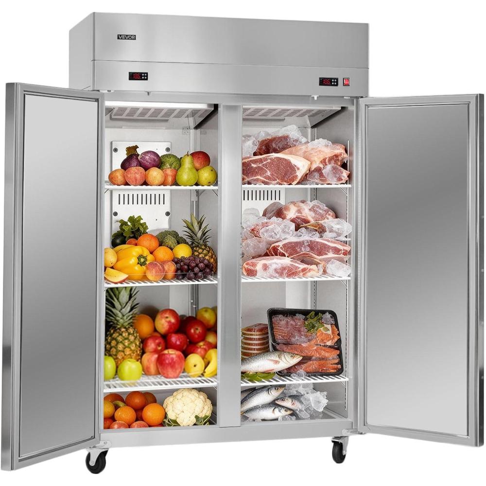 image:imageVEVOR Commercial ReachIn Refrigerator 48 W 32 CuFt Stainless Steel Upright Refrigerator with 4 Doors AutoDefrost 6 Adjustable Shelves 32 to 50 Temp Control UL Certified48w 32 Cuft Double Doorscombo