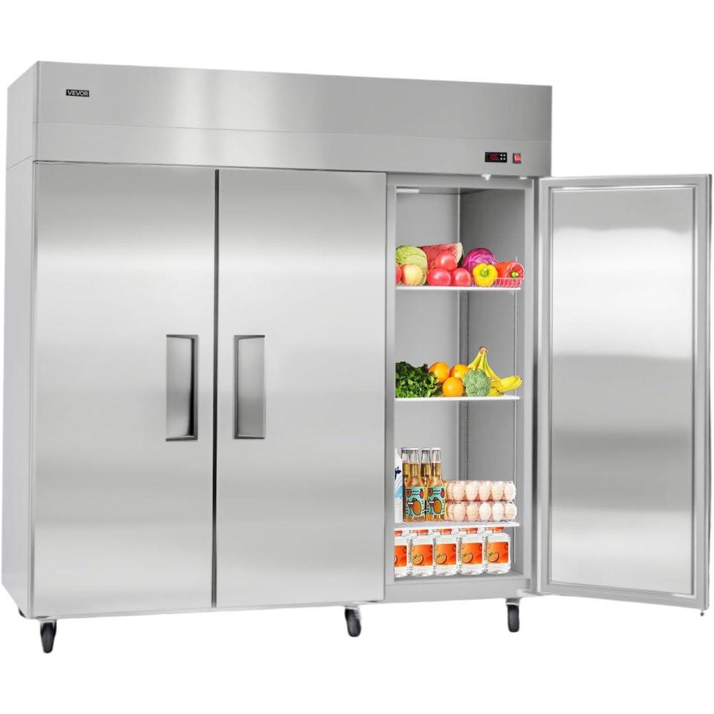 image:imageVEVOR Commercial ReachIn Refrigerator 48 W 32 CuFt Stainless Steel Upright Refrigerator with 4 Doors AutoDefrost 6 Adjustable Shelves 32 to 50 Temp Control UL Certified72w 52 Cuft Three Doorsrefrigerator