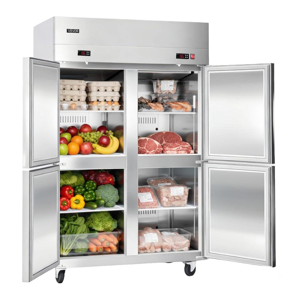 image:imageVEVOR Commercial Refrigerator and Freezer Combo 48 W 31 CuFt Stainless Steel Upright FreezerRefrigerator with 4 Doors AutoDefrost 6 Adjustable Shelves UL Certified