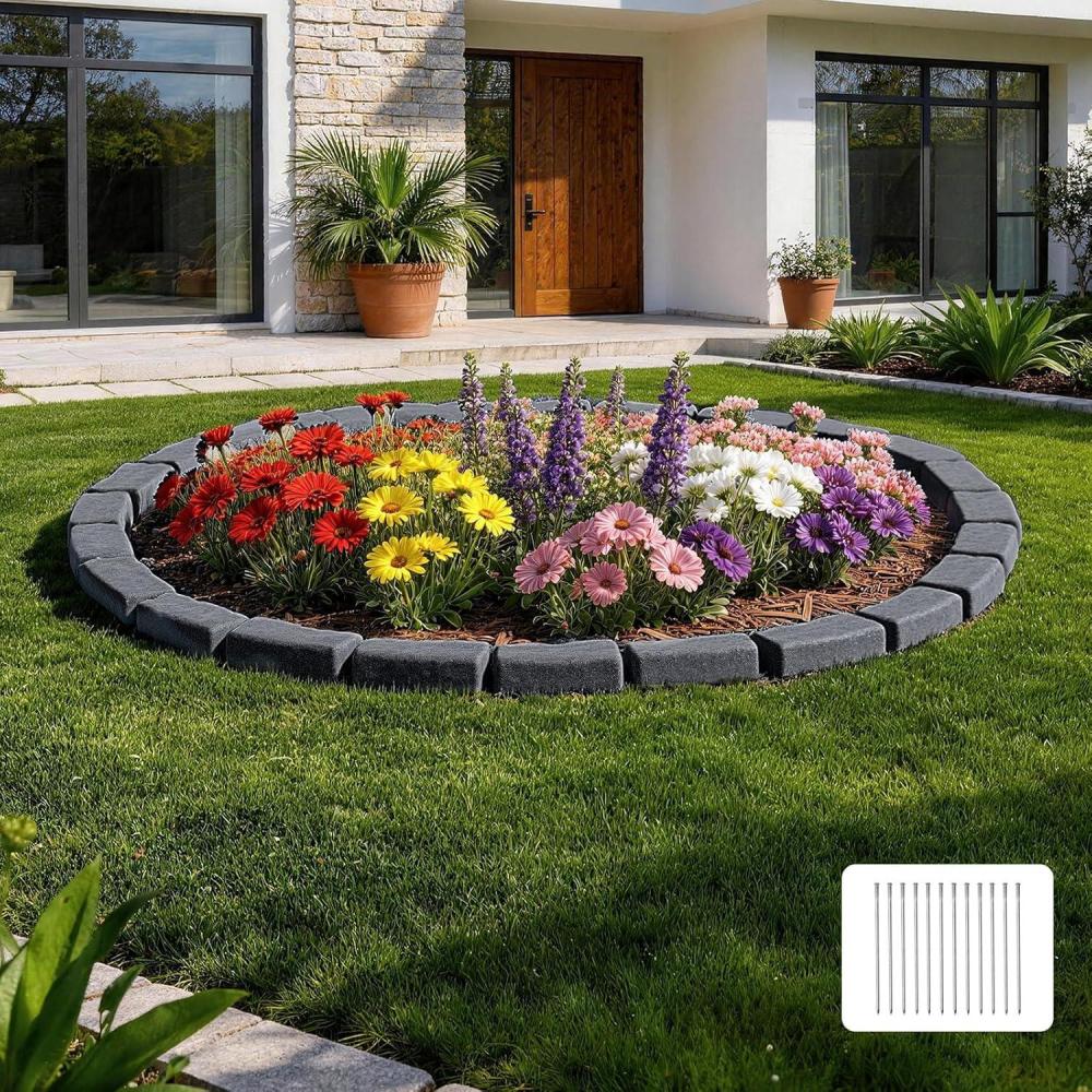 image:imageVEVOR Faux Stone Landscape Edging 468 x 39 Realistic Lawn Edging with Anchoring Spikes Flexible BrickSized Garden Border FadeResistant Yard Garden Stone Border for Driveways Walkway BrownCharcoal Black