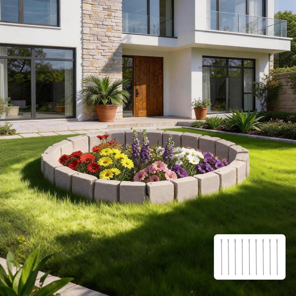image:imageVEVOR Faux Stone Landscape Edging 468 x 39 Realistic Lawn Edging with Anchoring Spikes Flexible BrickSized Garden Border FadeResistant Yard Garden Stone Border for Driveways Walkway BrownBeige