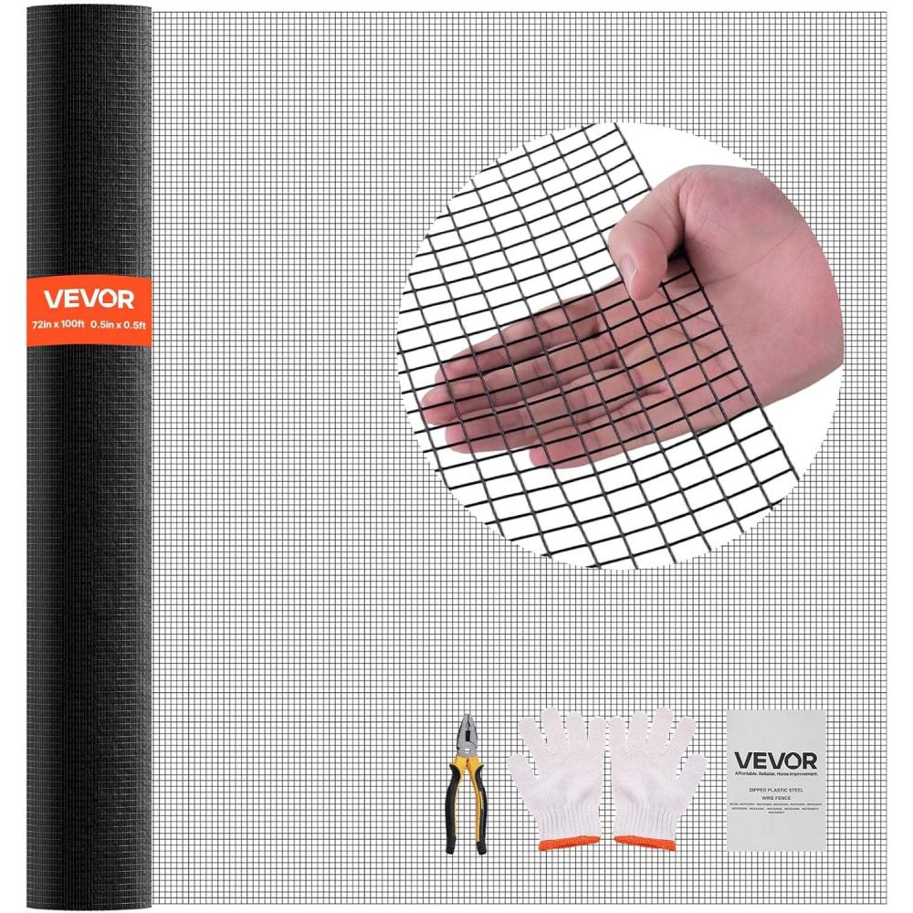 image:imageVEVOR Hardware Cloth 48 x 50 12inch Galvanized Wire Mesh Roll 19 Gauge Chicken Wire Fence Roll Vinyl Coating Metal Wire Mesh for Chicken Coop Barrier Rabbit Snake Fences Poultry Enclosures72in100ft