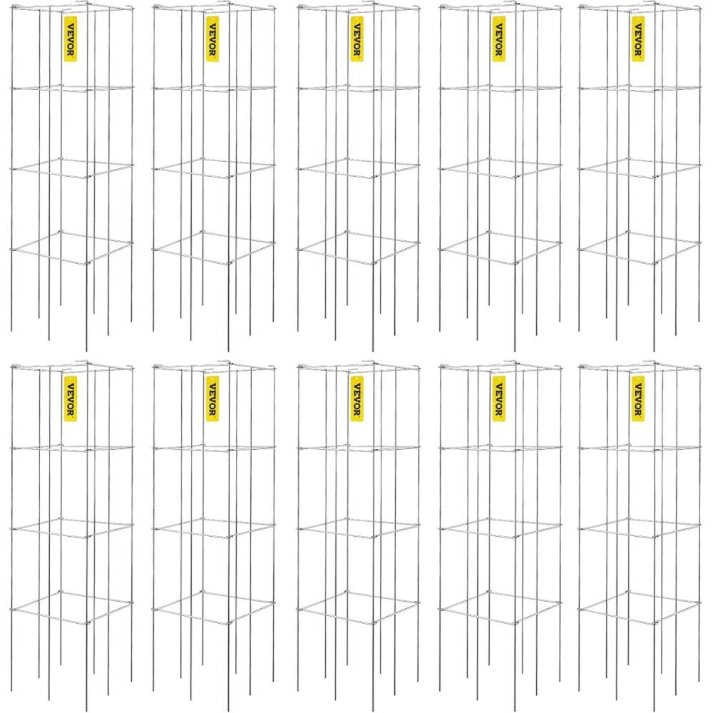 image:imageVEVOR Tomato Cages 118 x 118 x 461 10 Packs Square Plant Support Cages Silver PVCCoated Steel Tomato Towers for Climbing Vegetables Plants Flowers FruitsGreen