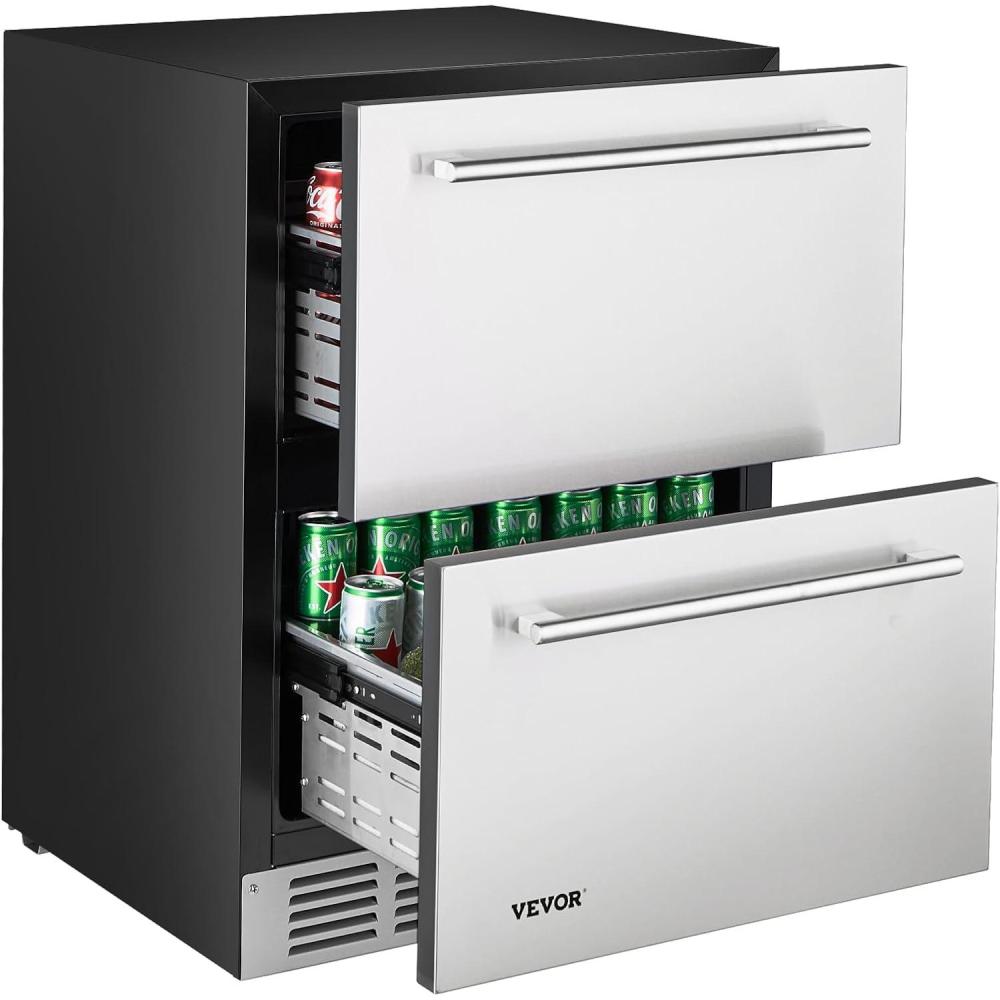 image:imageVEVOR Under Counter Drawer Refrigerator 24 In Stainless Steel Fridge with Temperature Control Dual Drawer Refrigerator with Powerful Compressor amp LED Display for Home Office and Commercial Use
