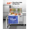 VEVOR Commercial Refrigerator, 44″ W Pizza Prep Refrigerated Table, 19.3″ Ultra Wide Countertop Food Prep Cooler, 11 Cu.Ft Single Door Salad Prep Fridge, 6 Pans Pizza Make Worktop with Cutting Board(44“ Pizza Prep Refrigerator)