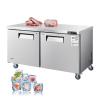 VEVOR 60″ W Commercial Freezer, 14.8 Cu.Ft Worktop Freezers Undercounter with LED Auto Lighting and Lockable Door, 2 Doors Food Freezing Prep Worktable, Stainless Steel Prep Frozen Table with Casters