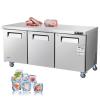 VEVOR 72″ W Commercial Freezer, 17.7 Cu.Ft Worktop Freezers Undercounter with LED Auto Lighting and Lockable Door, 3 Doors Food Freezing Prep Worktable, Stainless Steel Prep Frozen Table with Casters