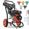 VEVOR Gas Pressure Washer 2900 PSI and 1.85 Max GPM, Upgrade Aluminum Pump with Spray Gun and Wand, 4 Nozzle Set, Gas Powered Pressure Washer for Cars, Fences, Driveways, Homes, Patios, Furniture(3400 PSI)