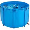 VEVOR KOI Aquarium Tank Above Ground Fish Pond, 127 Gallon Foldable Canvas Fish Pool Pond with Clear Viewing Panel, Outdoor/Indoor No Dig Turtle Goldfish Pond with 304SS Frame and Drain Valve(Round&Blue)