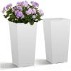 VEVOR Set of 2 Tall Outdoor Planters 21″ H, Round Large Planters for Front Porch and Patio, Stone Finish Flower Tree Plant Pots(White)