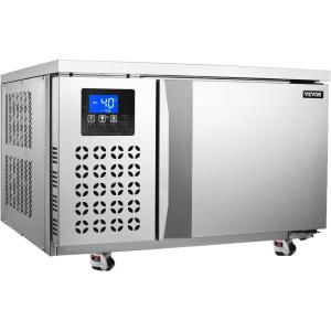 VEVOR 114 L Blast Chiller, 5 Trays Commercial Flash Freezers, <-31~68°F> 4 Modes Chest Shock Frozen, 304 Stainless Steel Flash Freezer, 360° Defrost Blast Chiller with Caster for Seafood, Ice Cream(80L)