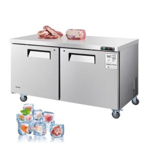 VEVOR 60″ W Commercial Freezer, 14.8 Cu.Ft Worktop Freezers Undercounter with LED Auto Lighting and Lockable Door, 2 Doors Food Freezing Prep Worktable, Stainless Steel Prep Frozen Table with Casters