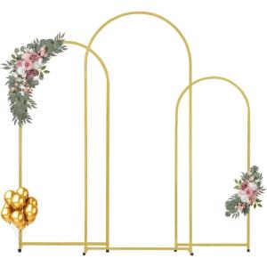 VEVOR Arch Backdrop Stand, 6Ft, 5Ft & 4Ft, Set of 3 Balloon Metal Arch Stand for Ceremony, Gold Wedding Arch Backdrop Stand, Fit for Birthday Party, Baby Shower, Graduations, Holiday(6ft 5ft 4ft)