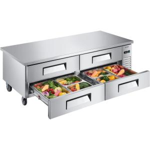 VEVOR Commercial Refrigerator, 44″ W Pizza Prep Refrigerated Table, 19.3″ Ultra Wide Countertop Food Prep Cooler, 11 Cu.Ft Single Door Salad Prep Fridge, 6 Pans Pizza Make Worktop with Cutting Board(72″ W Chief Base With 4 Drawers Refrigerator)