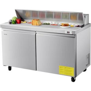 VEVOR Commercial Refrigerator, 44″ W Pizza Prep Refrigerated Table, 19.3″ Ultra Wide Countertop Food Prep Cooler, 11 Cu.Ft Single Door Salad Prep Fridge, 6 Pans Pizza Make Worktop with Cutting Board(60″W with 16 Pans)