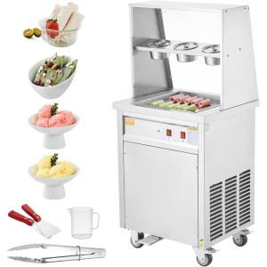 VEVOR Fried Ice Cream Roll Machine, Stainless Steel Commercial Rolled Ice Cream Maker with Compressor and 4 Scrapers,2Pcs 17.7″ x 17.7″ Square Stir-Fried Ice Cream Pans, for Frozen Yogurt,Ice Cream(840W-single pan)