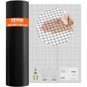 VEVOR Hardware Cloth, 48” x 50′ 1/2inch Galvanized Wire Mesh Roll, 19 Gauge Chicken Wire Fence Roll, Vinyl Coating Metal Wire Mesh for Chicken Coop Barrier, Rabbit Snake Fences, Poultry Enclosures(1/2inch 48” X 100′)