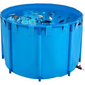 VEVOR KOI Aquarium Tank Above Ground Fish Pond, 127 Gallon Foldable Canvas Fish Pool Pond with Clear Viewing Panel, Outdoor/Indoor No Dig Turtle Goldfish Pond with 304SS Frame and Drain Valve(Round&Blue)