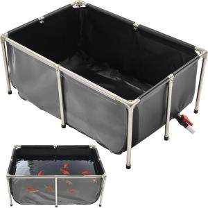 VEVOR KOI Aquarium Tank Above Ground Fish Pond, 127 Gallon Foldable Canvas Fish Pool Pond with Clear Viewing Panel, Outdoor/Indoor No Dig Turtle Goldfish Pond with 304SS Frame and Drain Valve(With Clear Panel)