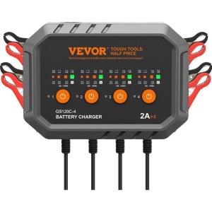 VEVOR Smart Battery Charger, 2A x 4, LiFePO4 Lead-Acid (AGM/Gel/SLA) Car Battery Charger, Fully-Automatic Charger Maintainer Desulfator for Boat Motorcycle Lawn Mower Golf Cart Marine Deep Cycle(2-amp*4)