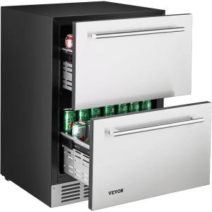 VEVOR Under Counter Drawer Refrigerator, 24 In Stainless Steel Fridge with Temperature Control, Dual Drawer Refrigerator with Powerful Compressor & LED Display, for Home, Office, and Commercial Use