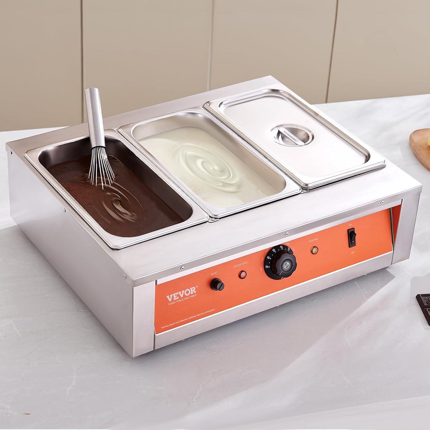 image:imageVEVOR Chocolate Tempering Machine 265 Lbs 3 Tanks Chocolate Melting Pot Temp Control 86185 1500W Stainless Steel Electric Commercial Food Warmer for ChocolateMilkCream Melting and Heating265 Lbs