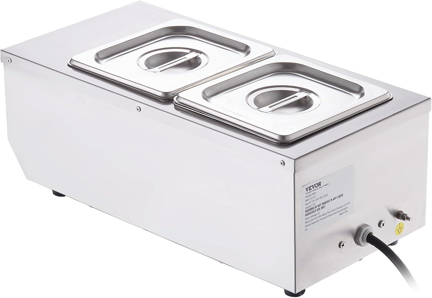 image:imageVEVOR Chocolate Tempering Machine 9 Lbs 2 Tanks Chocolate Melting Pot TEMP Control 86185 1500W Stainless Steel Electric Commercial Food Warmer For ChocolateMilkCream Melting and Heating2 Tank 9 Lb