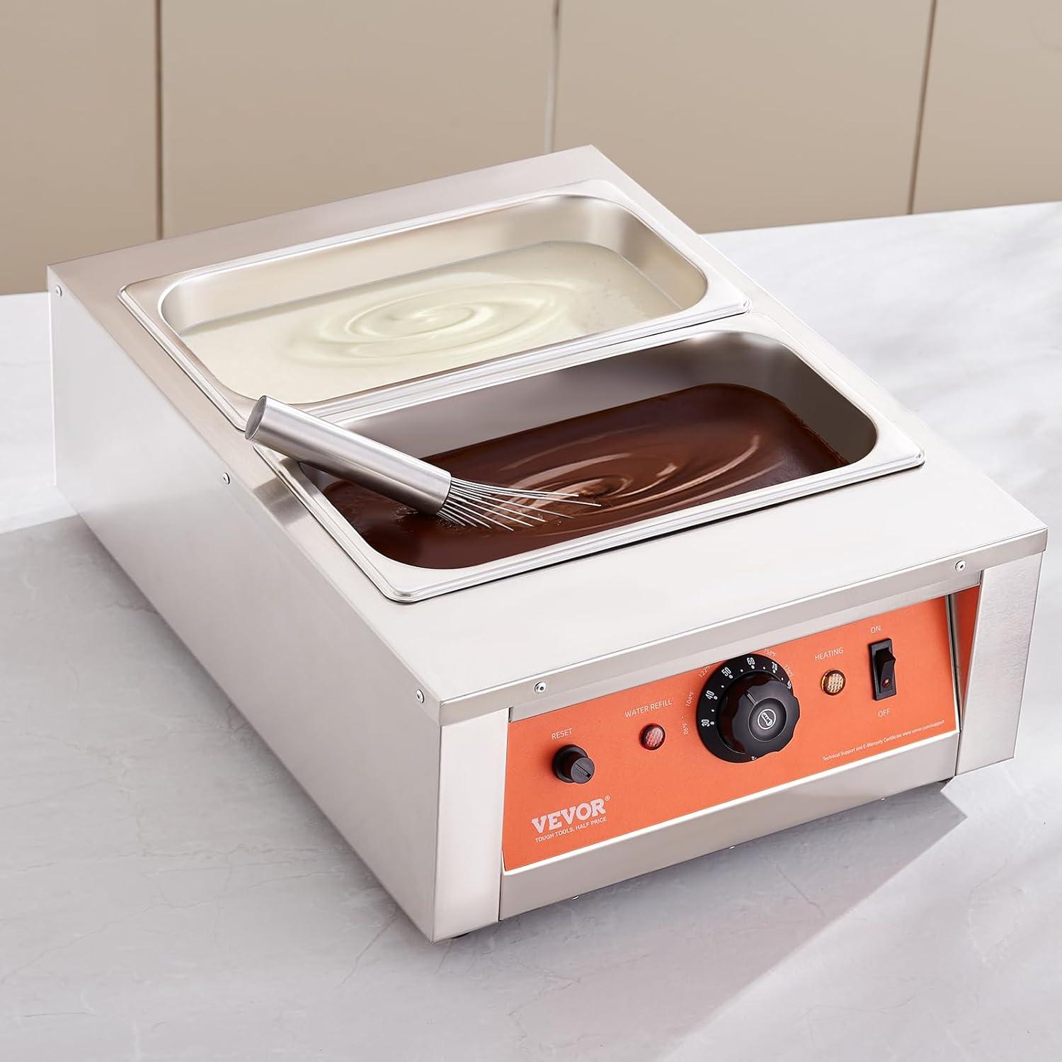 image:imageVEVOR Chocolate Tempering Machine 9 Lbs 2 Tanks Chocolate Melting Pot TEMP Control 86185 1500W Stainless Steel Electric Commercial Food Warmer For ChocolateMilkCream Melting and Heating2 Tank 176 Lb