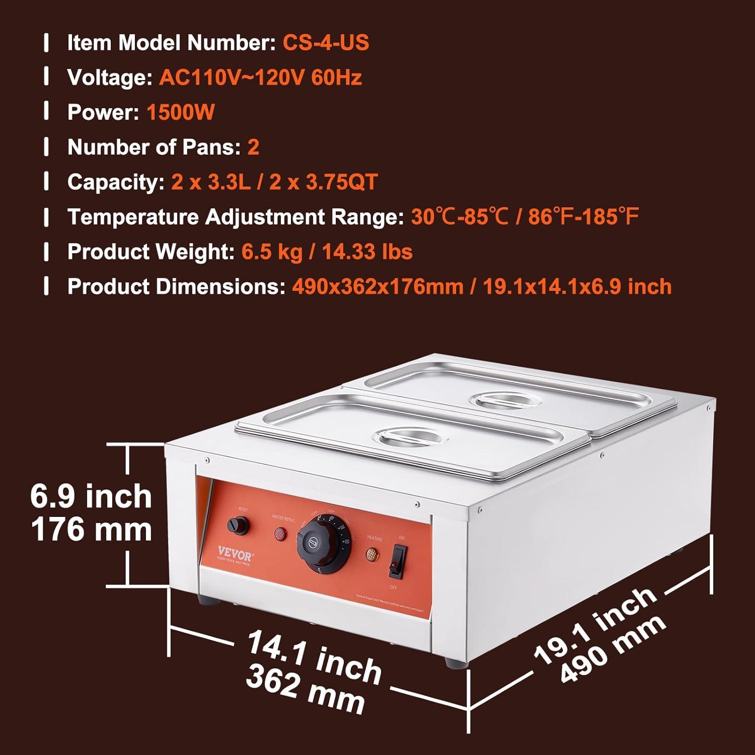 image:imageVEVOR Chocolate Tempering Machine 9 Lbs 2 Tanks Chocolate Melting Pot TEMP Control 86185 1500W Stainless Steel Electric Commercial Food Warmer For ChocolateMilkCream Melting and Heating2 Tank 176 Lb