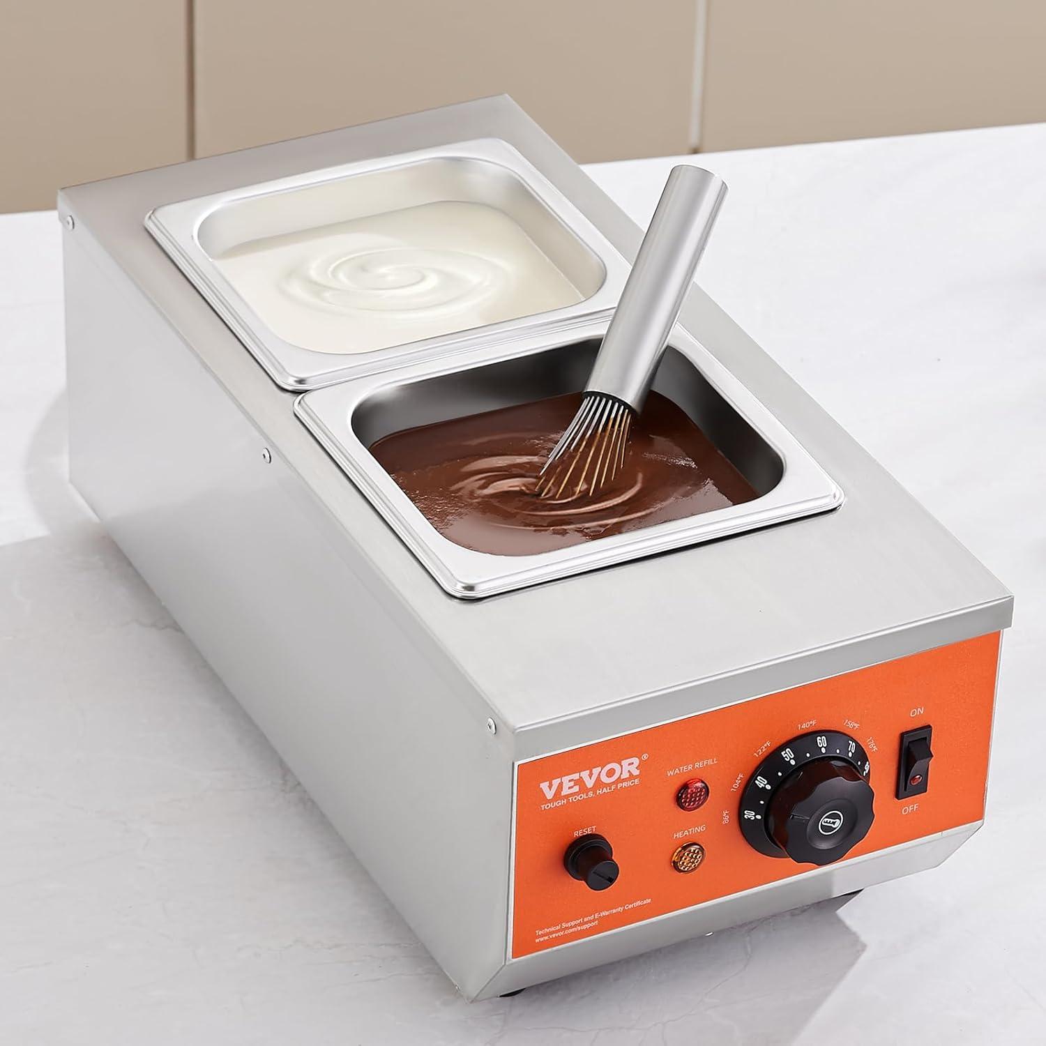 image:imageVEVOR Chocolate Tempering Machine 9 Lbs 2 Tanks Chocolate Melting Pot TEMP Control 86185 1500W Stainless Steel Electric Commercial Food Warmer For ChocolateMilkCream Melting and Heating2 Tank 9 Lb
