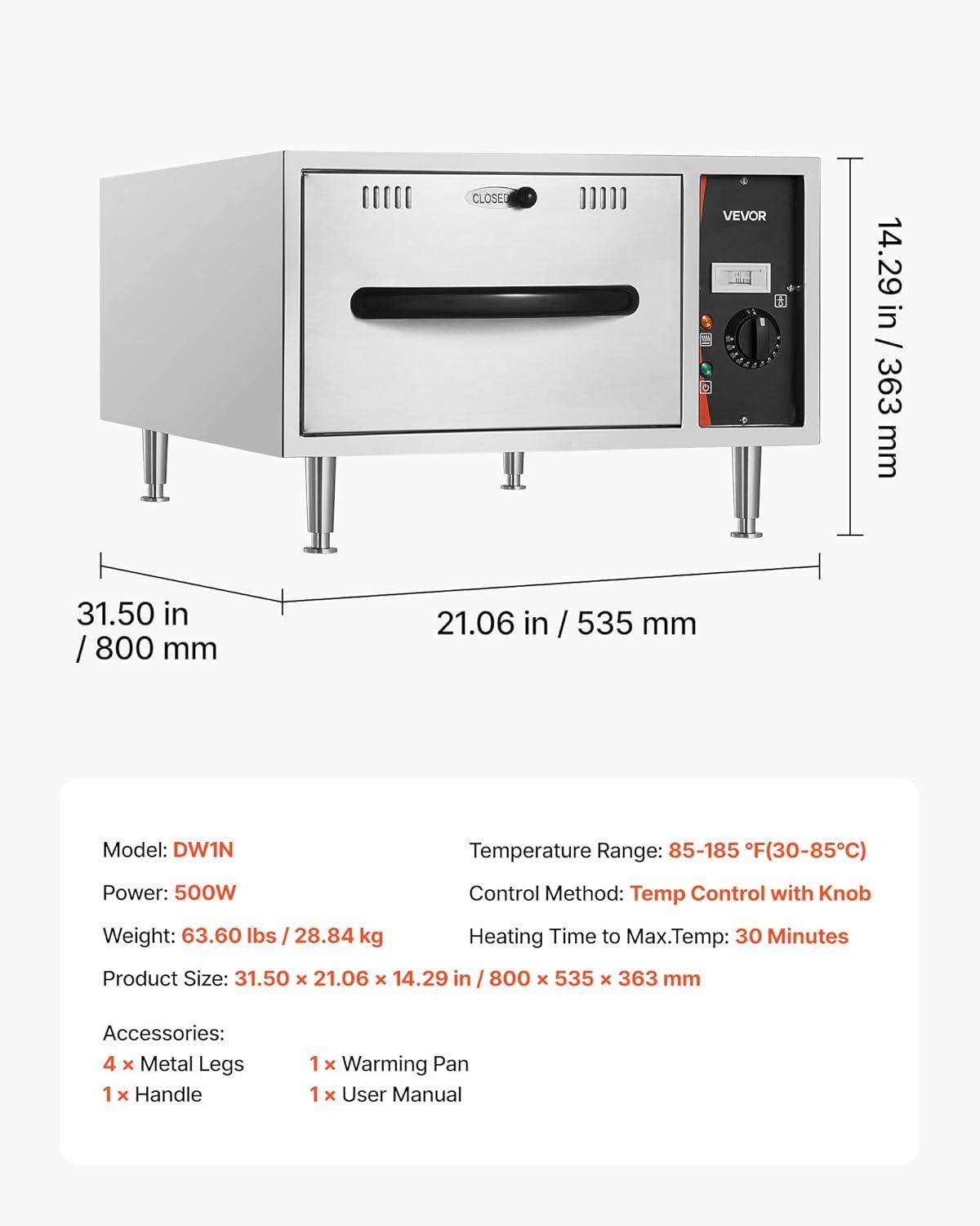image:imageVEVOR Commercial Electric Drawer Warmer SingleDrawer Stainless Steel Food Warmer Freestanding Compact Warming Drawer Cabinet 85F185F Wide Temperature Range for Restaurant Hotel amp BakerySingle Drawer