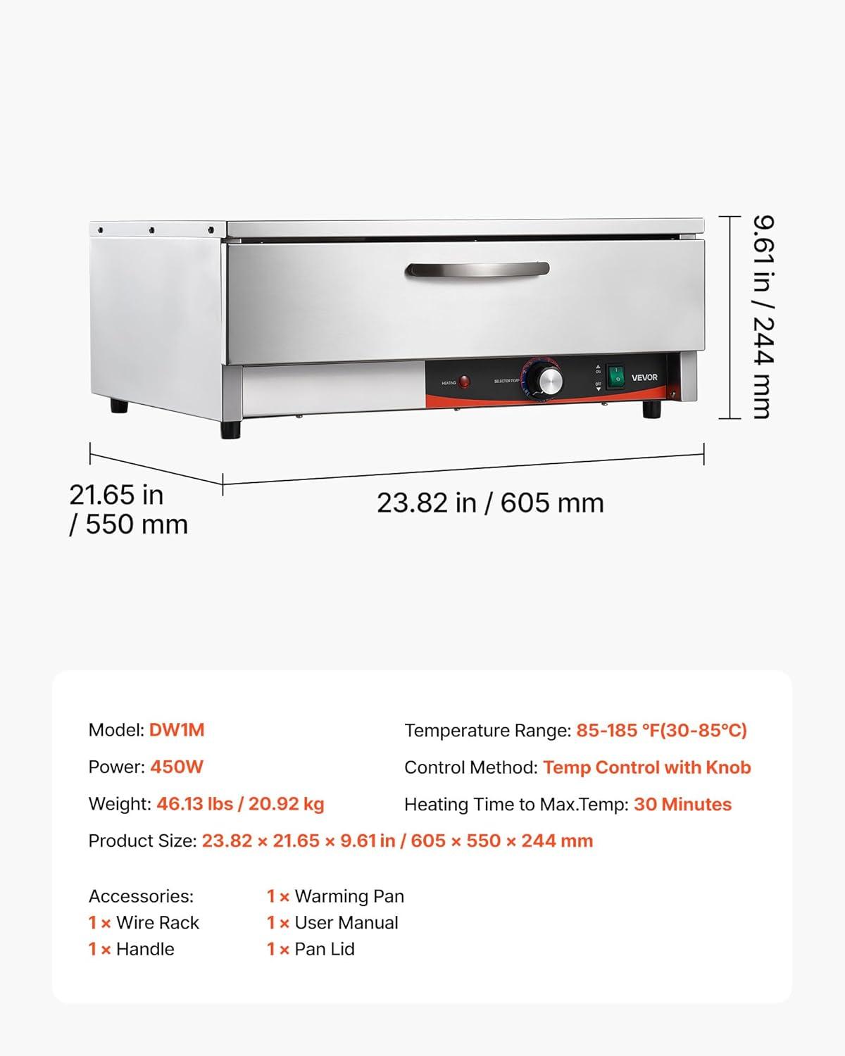 image:imageVEVOR Commercial Electric Drawer Warmer SingleDrawer Stainless Steel Food Warmer Freestanding Compact Warming Drawer Cabinet 85F185F Wide Temperature Range for Restaurant Hotel amp BakeryMINISingle Drawer