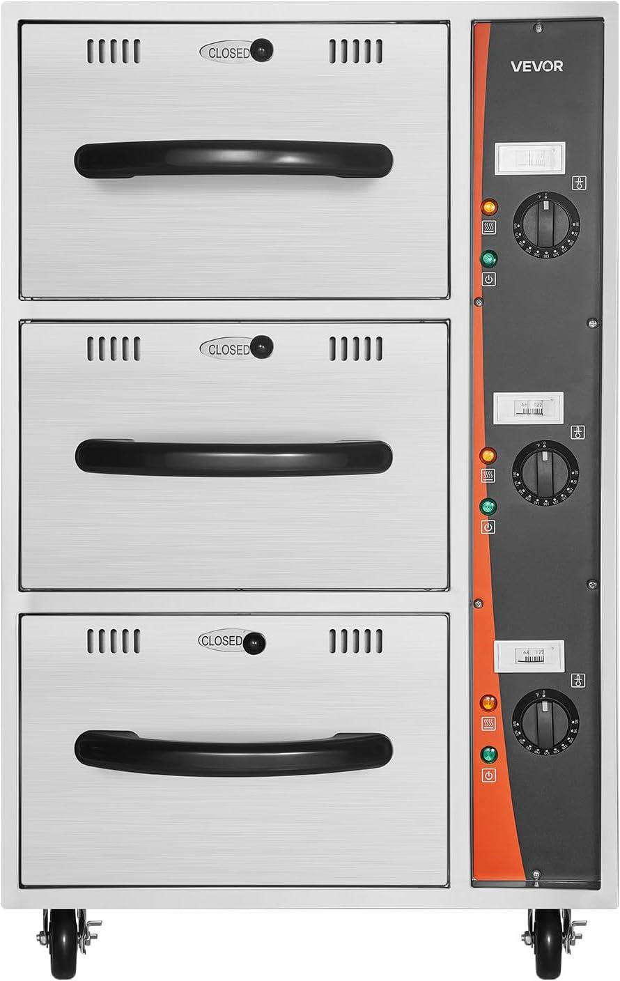 image:imageVEVOR Commercial Electric Drawer Warmer SingleDrawer Stainless Steel Food Warmer Freestanding Compact Warming Drawer Cabinet 85F185F Wide Temperature Range for Restaurant Hotel amp BakeryThree Drawer