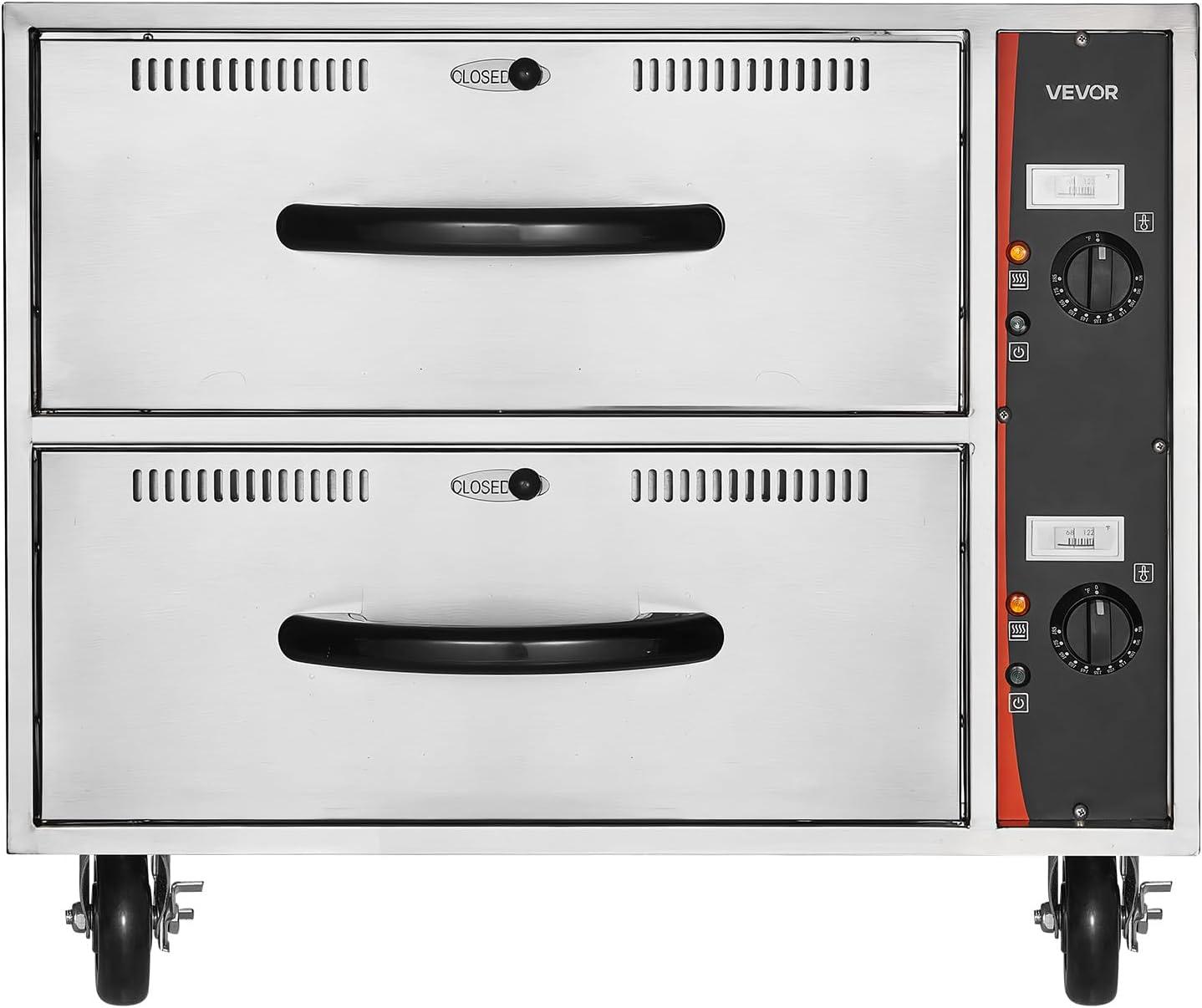 image:imageVEVOR Commercial Electric Drawer Warmer SingleDrawer Stainless Steel Food Warmer Freestanding Standard Warming Drawer Cabinet 85F185F Wide Temperature Range for Restaurant Hotel amp BakeryTwo Drawer