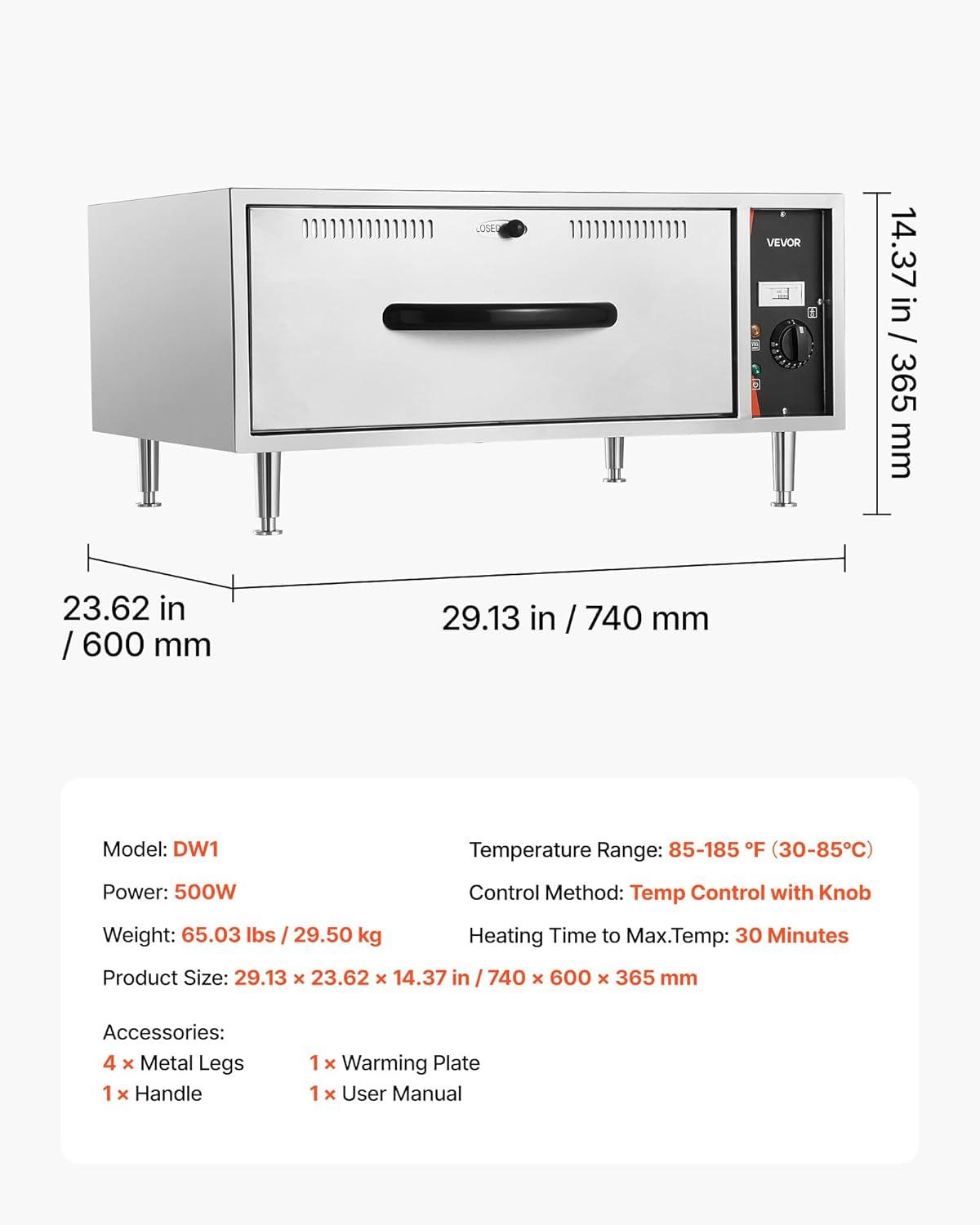image:imageVEVOR Commercial Electric Drawer Warmer SingleDrawer Stainless Steel Food Warmer Freestanding Standard Warming Drawer Cabinet 85F185F Wide Temperature Range for Restaurant Hotel amp BakerySingle Drawer