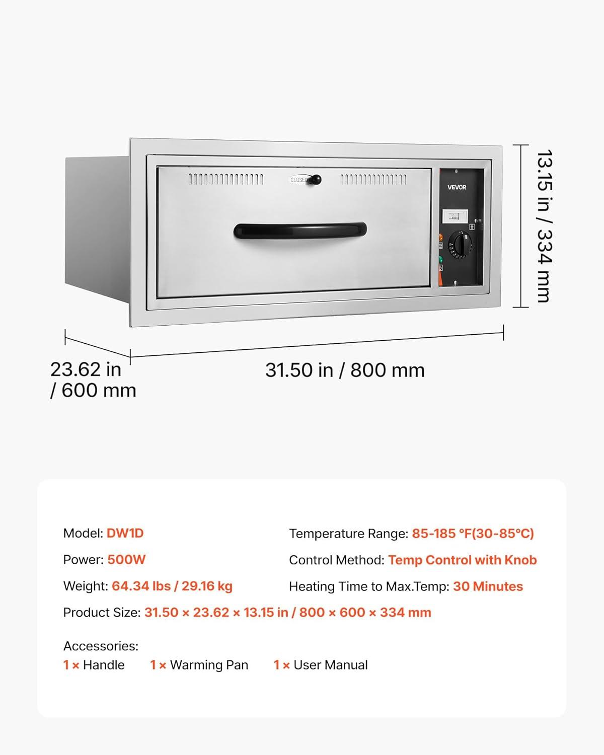 image:imageVEVOR Commercial Electric Drawer Warmer SingleDrawer Stainless Steel Food Warmer Freestanding Standard Warming Drawer Cabinet 85F185F Wide Temperature Range for Restaurant Hotel amp BakeryBuilt Insingle Drawer