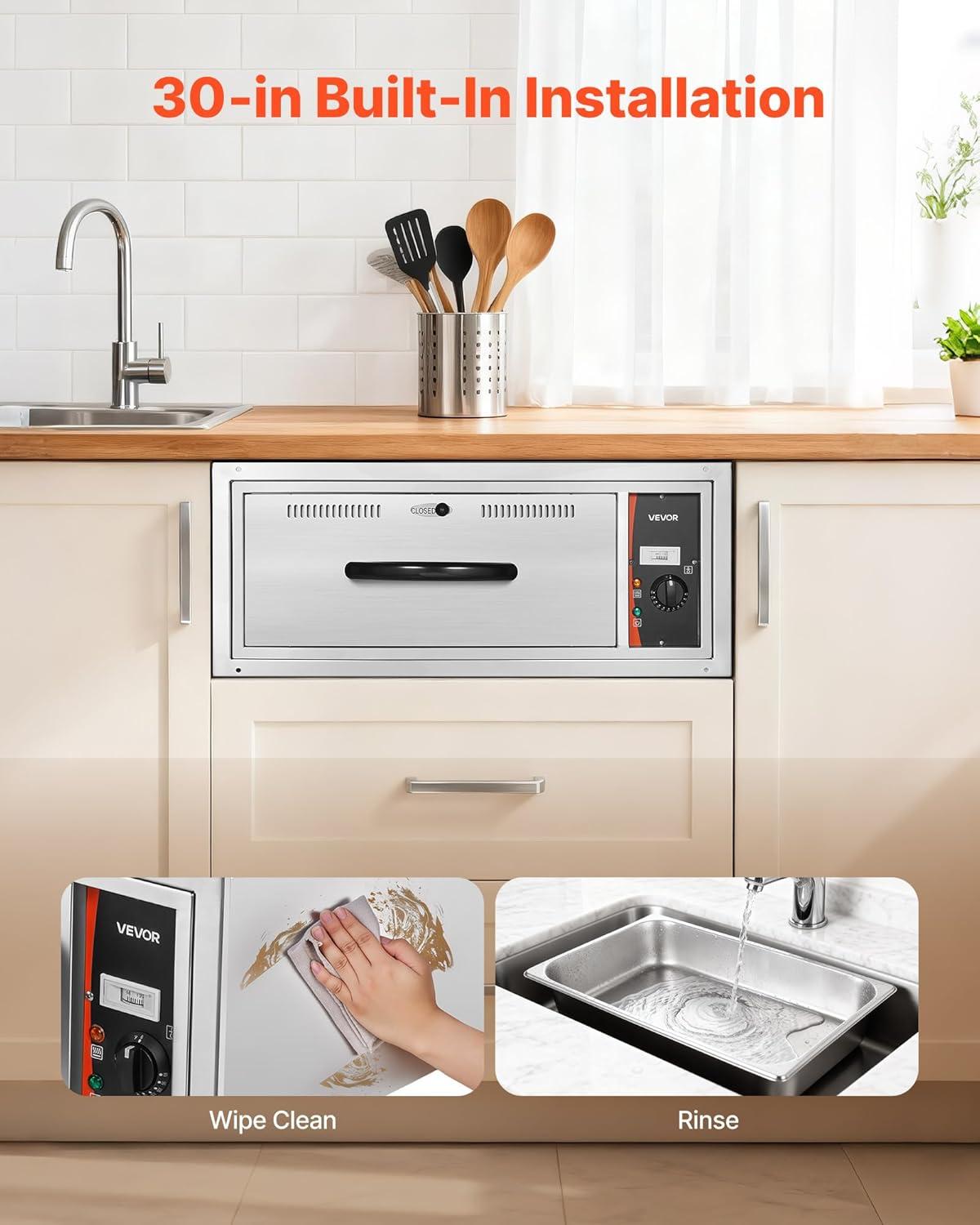 image:imageVEVOR Commercial Electric Drawer Warmer SingleDrawer Stainless Steel Food Warmer Freestanding Standard Warming Drawer Cabinet 85F185F Wide Temperature Range for Restaurant Hotel amp BakeryBuilt Insingle Drawer