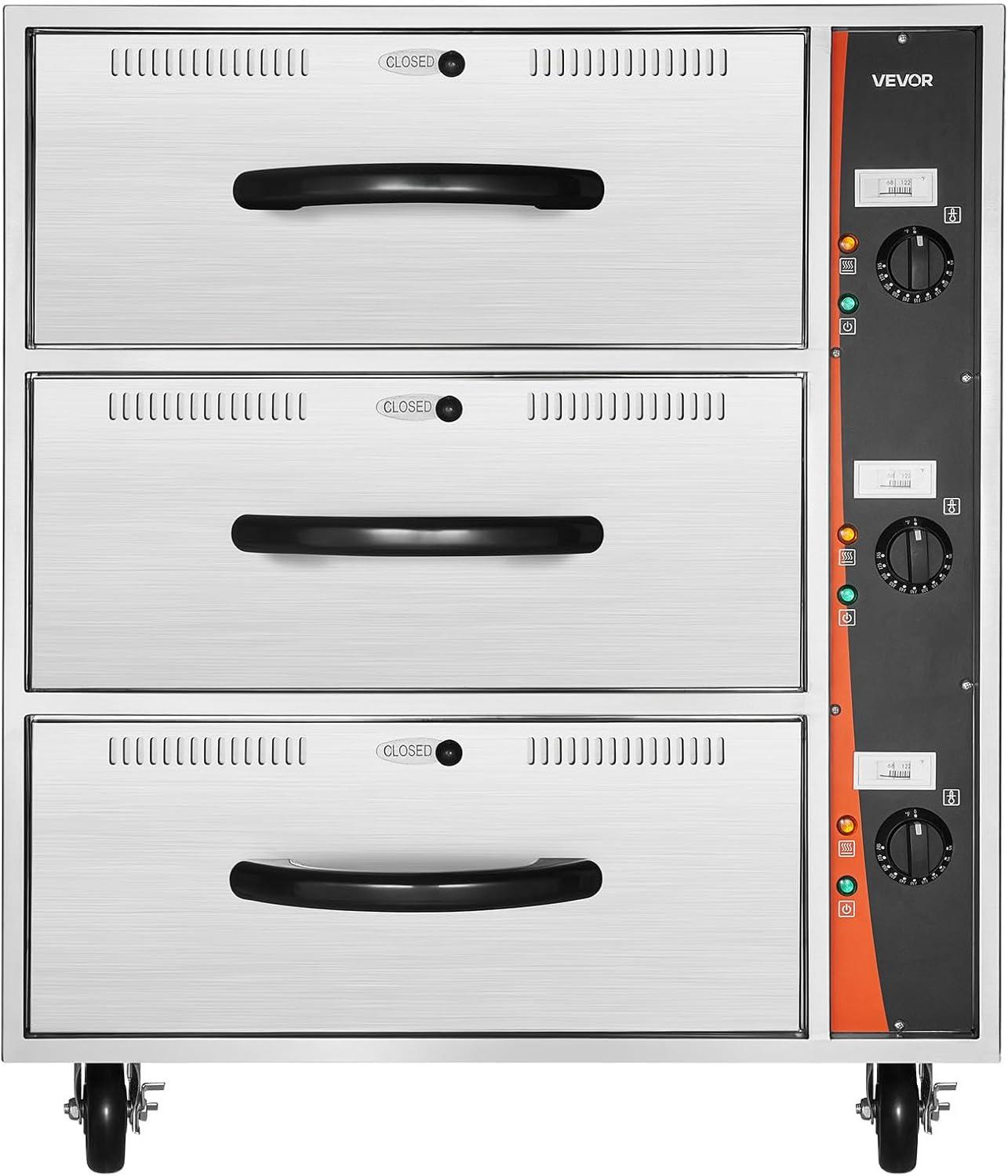 image:imageVEVOR Commercial Electric Drawer Warmer SingleDrawer Stainless Steel Food Warmer Freestanding Standard Warming Drawer Cabinet 85F185F Wide Temperature Range for Restaurant Hotel amp BakeryThree Drawer