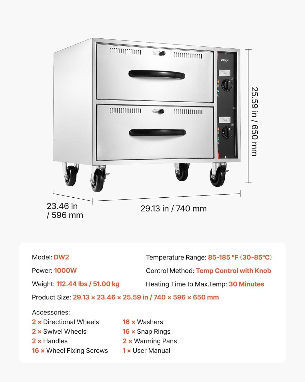 image:imageVEVOR Commercial Electric Drawer Warmer SingleDrawer Stainless Steel Food Warmer Freestanding Standard Warming Drawer Cabinet 85F185F Wide Temperature Range for Restaurant Hotel amp BakeryTwo Drawer