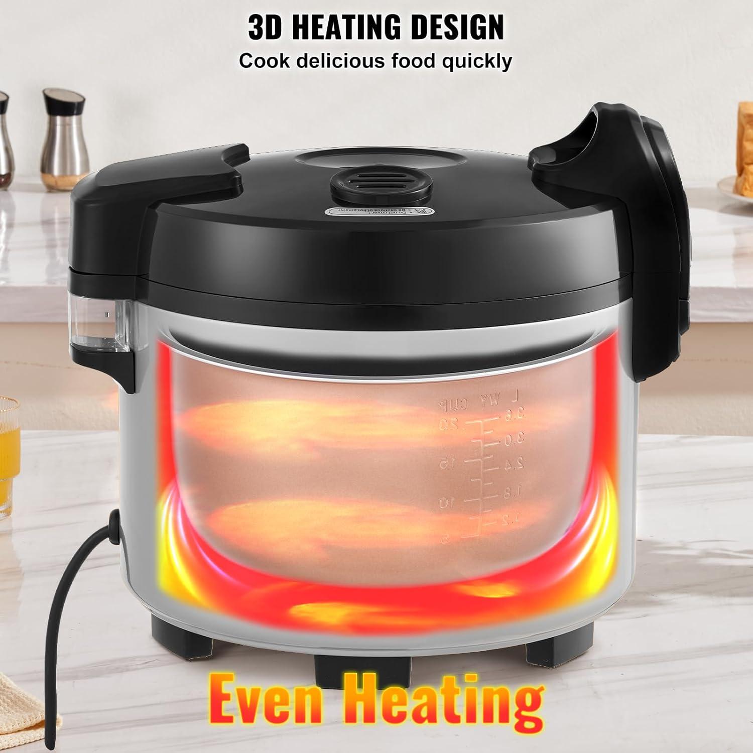 image:imageVEVOR Commercial Rice Cooker 60Cup Rice Cooker 1374 Qt 13 Liter Large Rice Cooker and Warmer with Nonstick Inner Pot Fast Cooking and 12Hour Keep Warm with Rice Cup and Paddle for Restaurant45 Cups 9 L