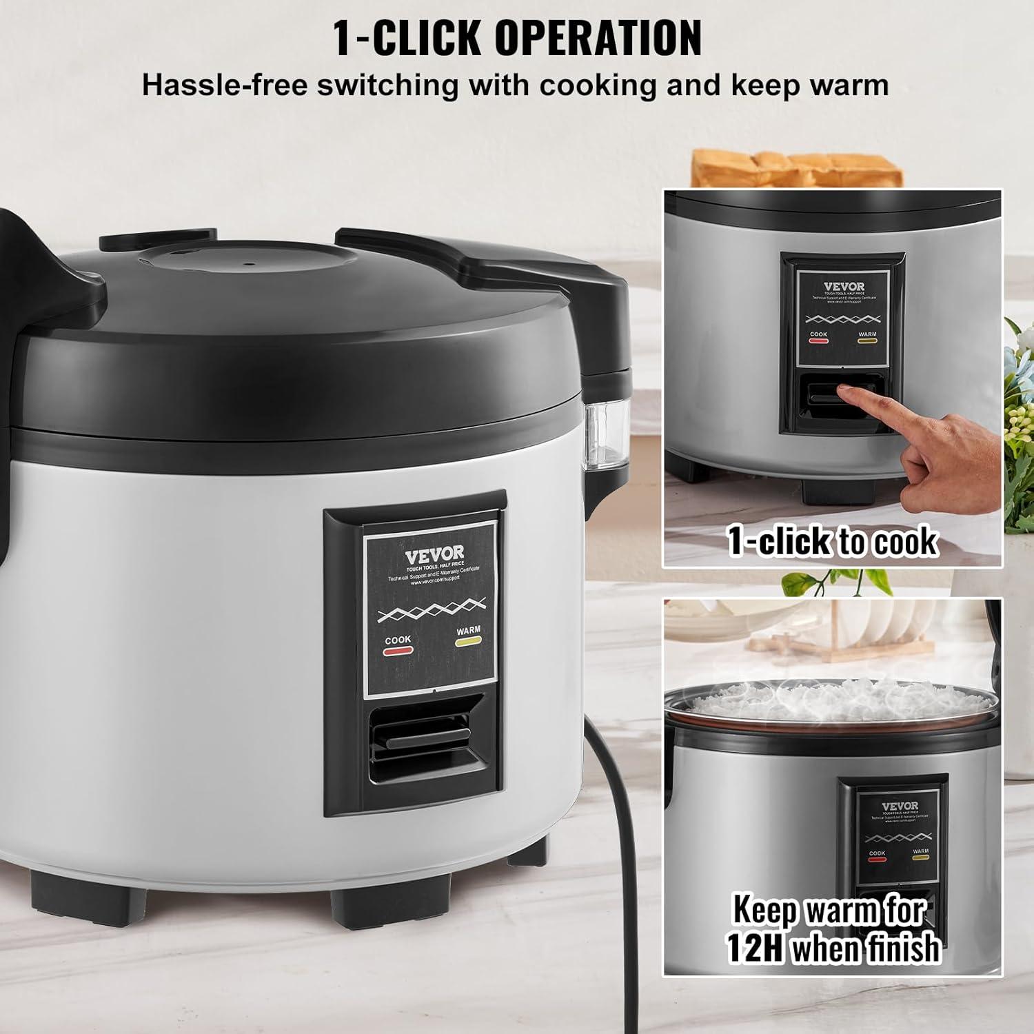 image:imageVEVOR Commercial Rice Cooker 60Cup Rice Cooker 1374 Qt 13 Liter Large Rice Cooker and Warmer with Nonstick Inner Pot Fast Cooking and 12Hour Keep Warm with Rice Cup and Paddle for Restaurant45 Cups 9 L